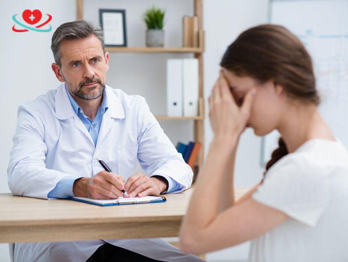 Девушка на консультации с врачом-психиатром